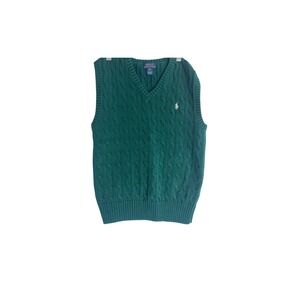 Polo Ralph Lauren Boys Christmas Green Cable Knit V-Neck Sweater Vest Sz M 10-12